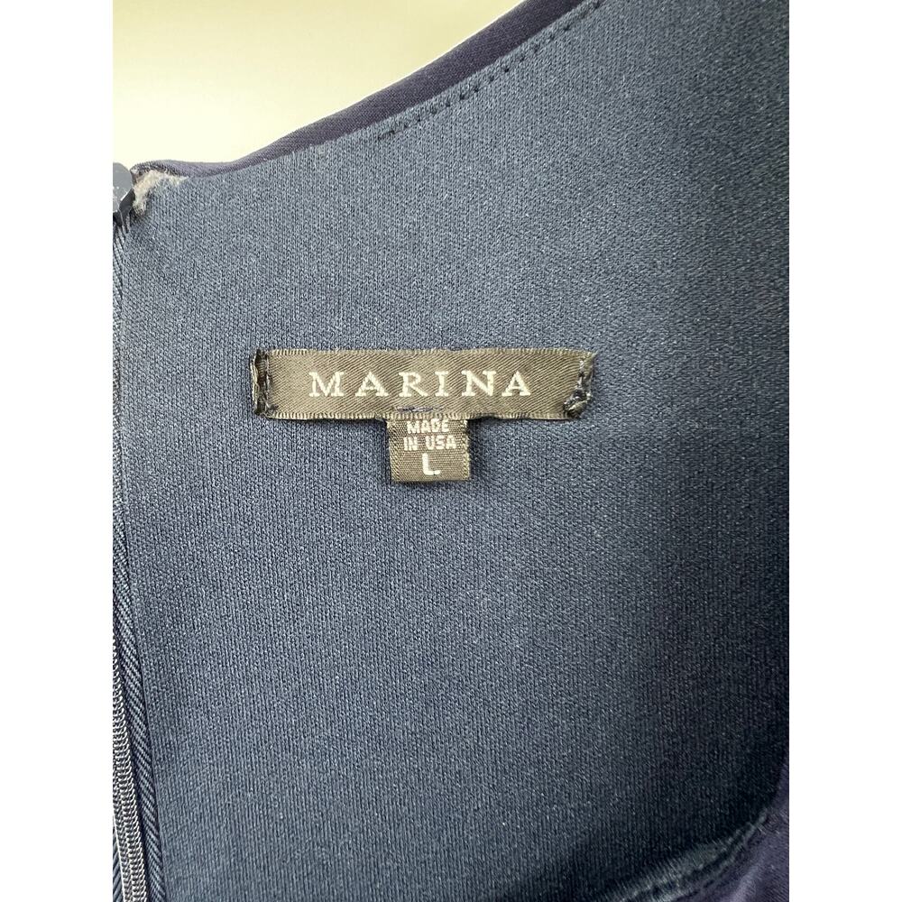 Marina Navy Blue Sleeveless Square Scoop Neck Draped Jersey Mini Dress Size L - Picture 2 of 7